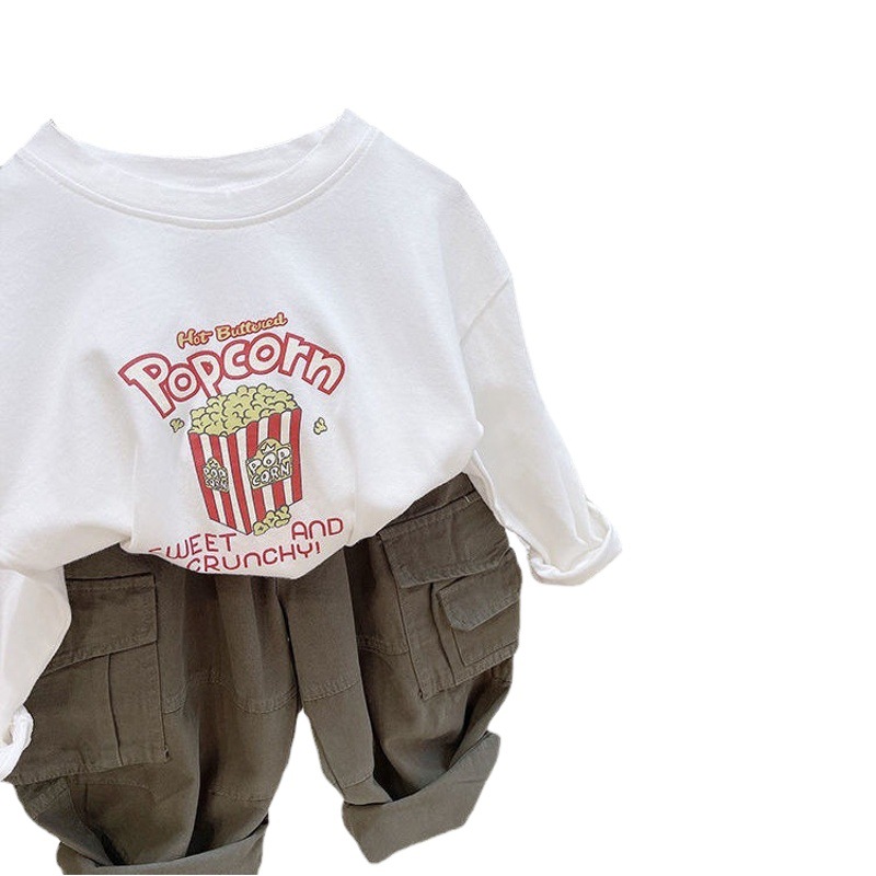 Pure Cotton T-Shirt Long-Sleeved Kidsren's Boys' and Girls' Tops 2025 Cartoon Pattern Simple Bottoming Shirt for Kidsren and Middle-Aged Kidsren Spring & Fall