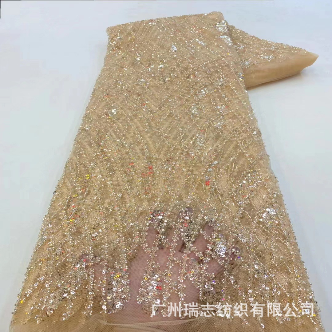 European and American beaded sequined embroidered mesh lace fabric evening French wedding dress dress dyed lace embroidered cloth