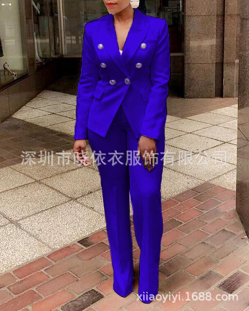 Picture of 2021 Amazon AliExpress new high waist solid color small suit long sleeve pants suit temperament commuter suit