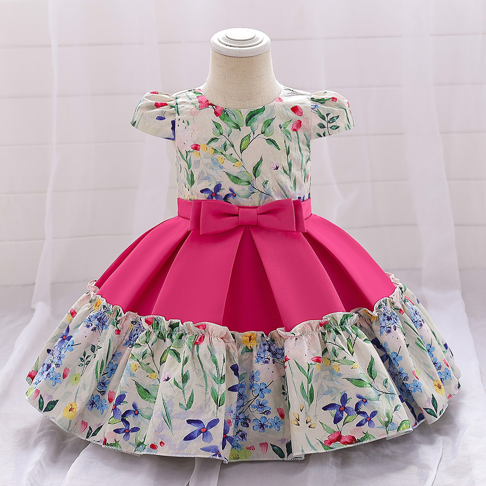 2025 Cross-Border Girls' Dress New European and American Butterfly Print Children's Dress Small Flying Sleeve Dress Princess Dress Children's Clothing