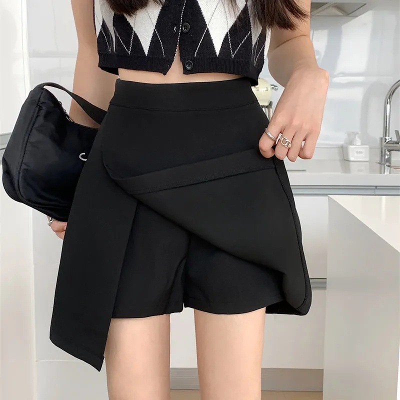 plus size chubby girl Split Skirt Women's 2022 Summer New Anti-glare Short Skirt High Waist Slim A- line Hip Skirt