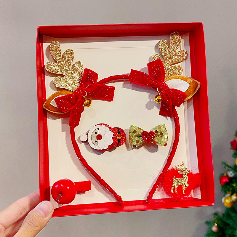 Picture of 2023 new children Girl Christmas headband hairpin suit combination cute antlers Christmas headband hairpin headdress