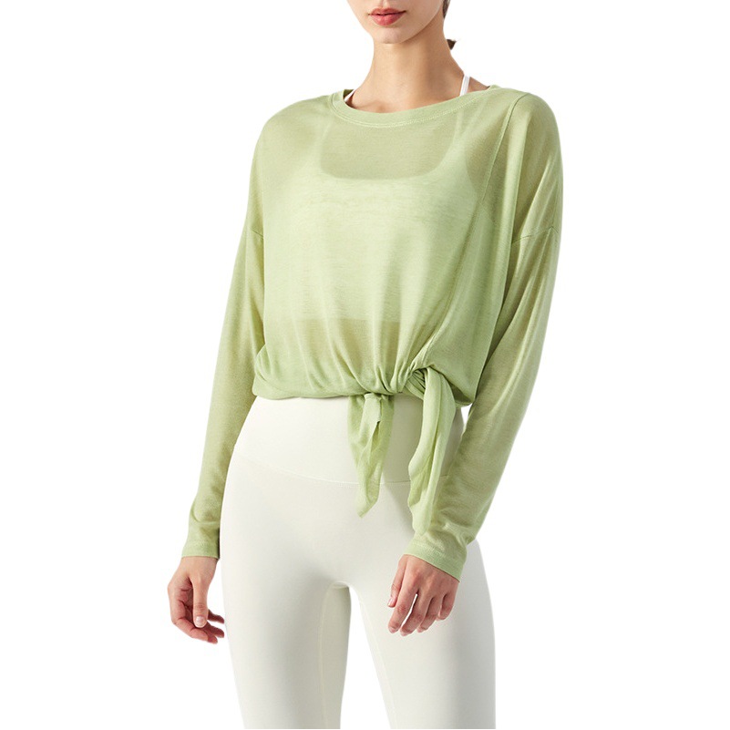 Ningbo Dashu Unilateral Split Long-sleeved Yoga Blouse Women's Summer Lightweight Sports Top Loose Running Fitness Clothes
