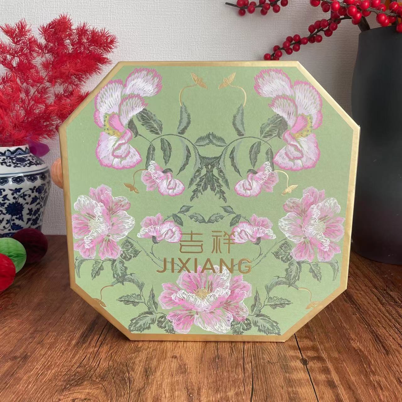 Picture of New Year's Eve Flower Box Bucket Decoration Ornaments Hug Bucket Chinese National Style Embroidery Octagonal Flower Bucket Ruyi Lock Bucket