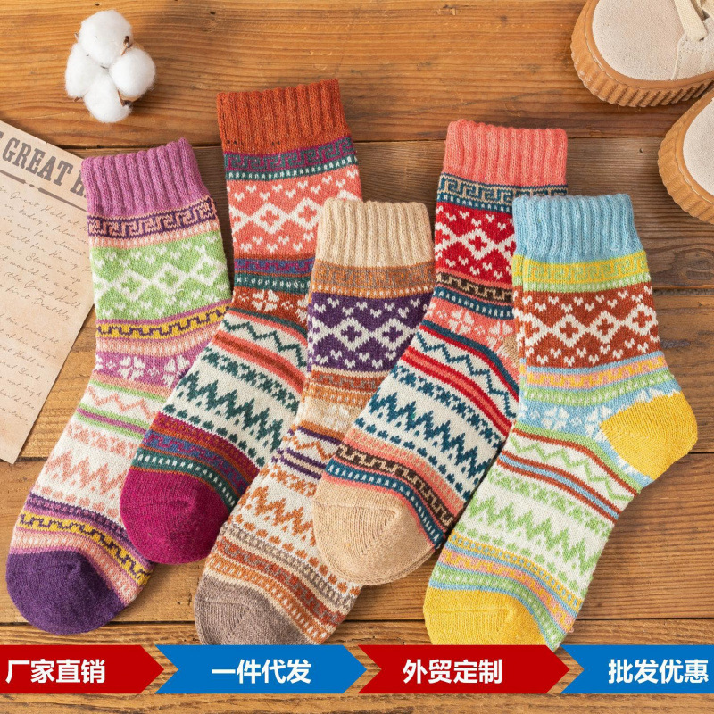 Foreign trade socks rabbit wool socks autumn and winter thick socks women's national wind thick thick thick line cross-border wholesale tube socks