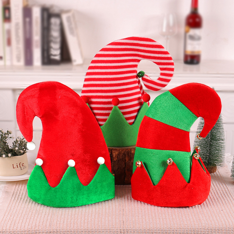 Cangyan Bell Christmas hat wholesale 2023 Christmas decoration supplies elf hat striped stitching hat ornaments