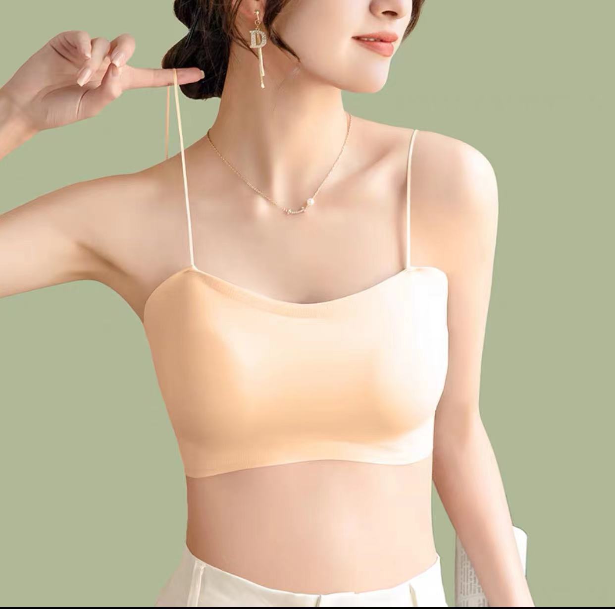 Picture of Sling Small Vest Women's Ice Silk Beautiful Back Underwear with Chest Pad One-piece Bra Summer Thin Inner Top Tube Top Outer Wear