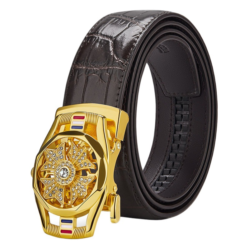 King's Paul Men's Belt Time-running Belt Two-layer Cowhide Crocodile Pattern Fashion All-match Belt Retail