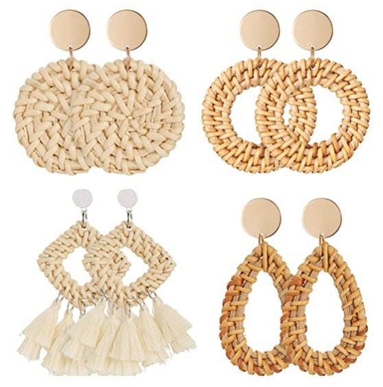 European and American Cross-Border Amazon Hollow Square Tassel Earrings, Fashionable Retro Personality Geometric Rattan Set Earrings