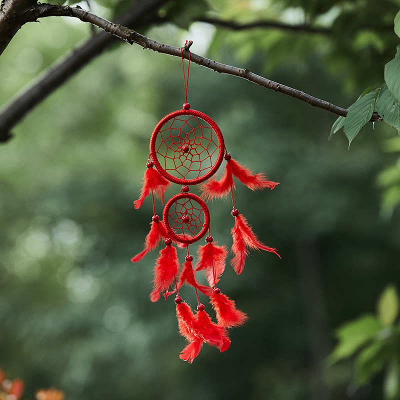 Picture of MS6080 New Double-ring Satin Line Maw Dreamcatcher Home Feather Crafts Wall-mounted Car Pendant