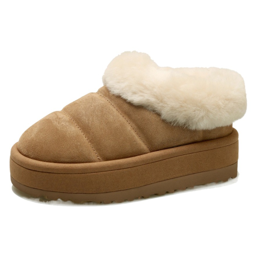 Thick-Soled Heightening Furry Snow Boots for Women 2025 Winter New Style Fur Integrated Fleece-Lined Thick-Soled Warm Bread Cotton Shoes