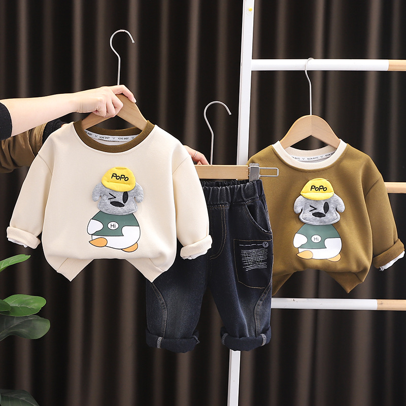 One Piece Wholesale 1-5 Years Old Children's Cartoon Sweatshirt Spring New Children's Clothing Wholesale Boys' Long Sleeve Suit Two