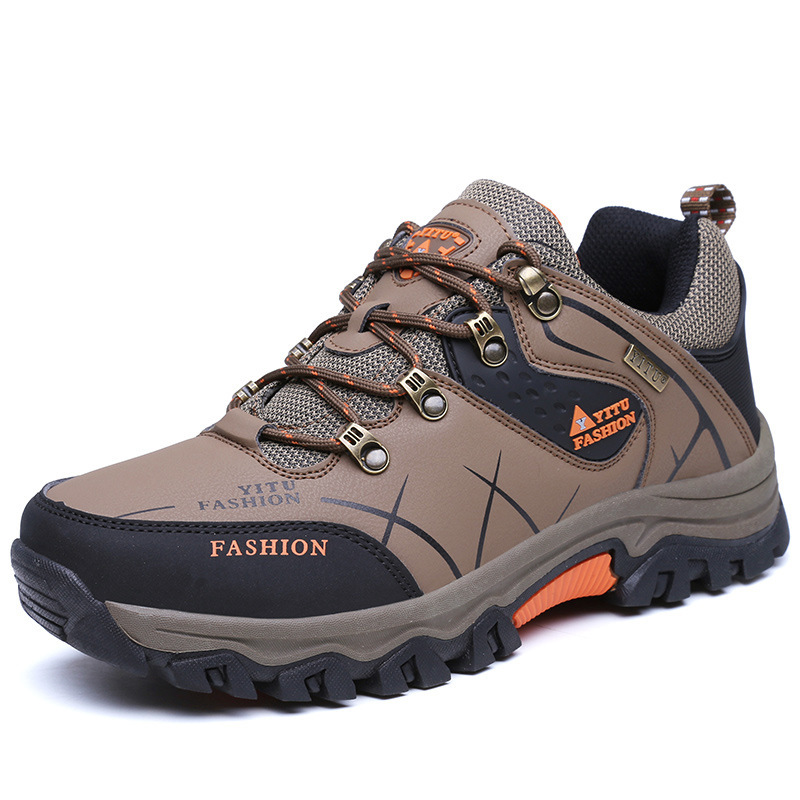 Autumn and Winter Men's Shoes Hiking Shoes Cotton Shoes Low-top Leather fleece-lined Thickened Warm plus size Cross-border Outdoor Hiking Cross-country Shoes