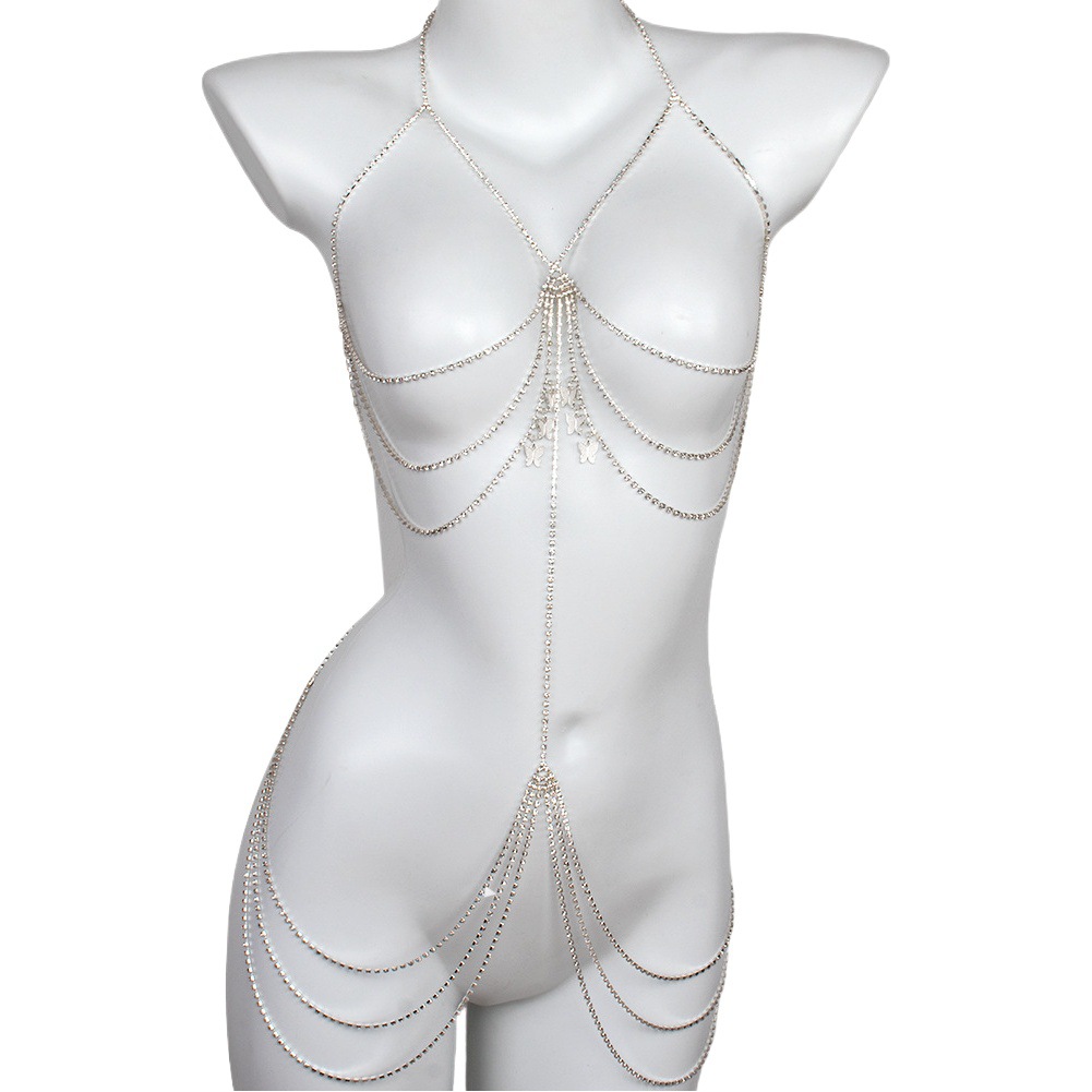 2025 Full Diamond Geometric Butterfly Tassel Body Chain for Women, Diamond-Studded Chain, Sexy Bikini Chest Chain, Sexy Trendy