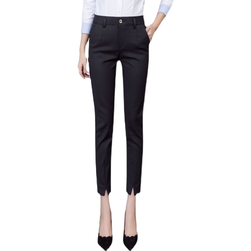 Women's Autumn and Summer Professional Suit Pants 2025 Slim Fit Small Feet Nine-Point Pants Black and White Easiest for Match Slit Casual Pencil Pants