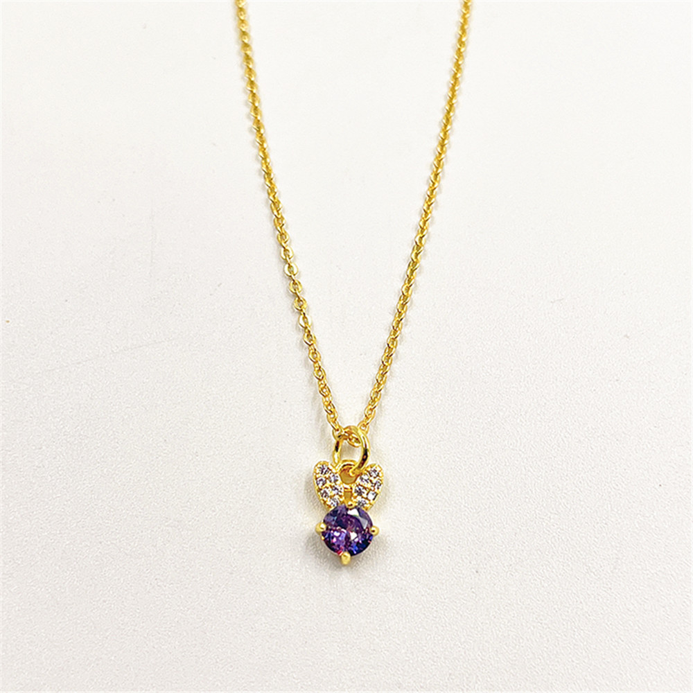 Picture of Niche exquisite copper micro inlay color zircon rabbit ear necklace pendant versatile color preserving electroplating jewelry DIY accessories
