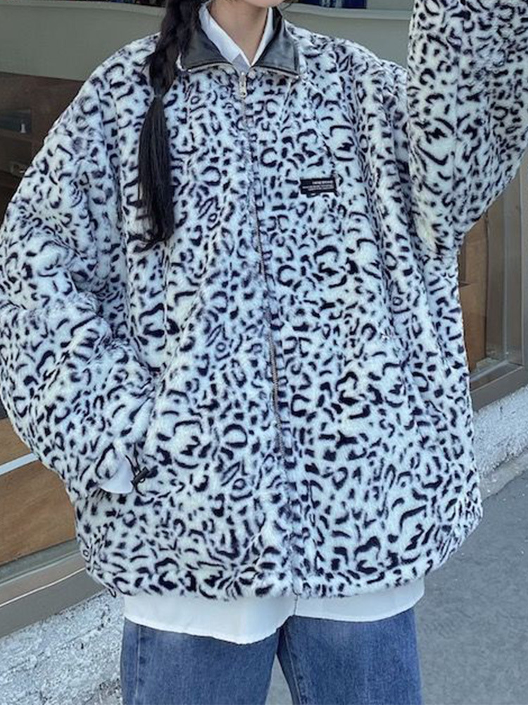 Picture of European and American Style 2025 Autumn and Winter New Women's Clothing Reversible Leopard Print Pu Leather Jacket Thickeneded Warm Plush Jacket Wholesale