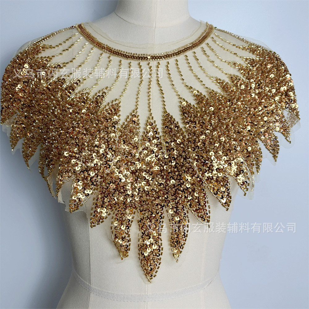 Embroidered Mesh Front Chest Sequins Bead Embroidered Heavy Industry DIY Cloth Stickers Women's Clothing Lace Accessories