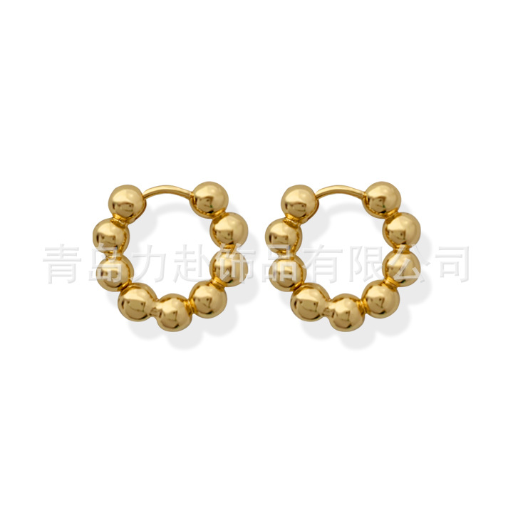 South Korea New Niche Design Brass Gold Plated Gold Bead Ear Buckle Earrings Qingdao Wholesale Earrings