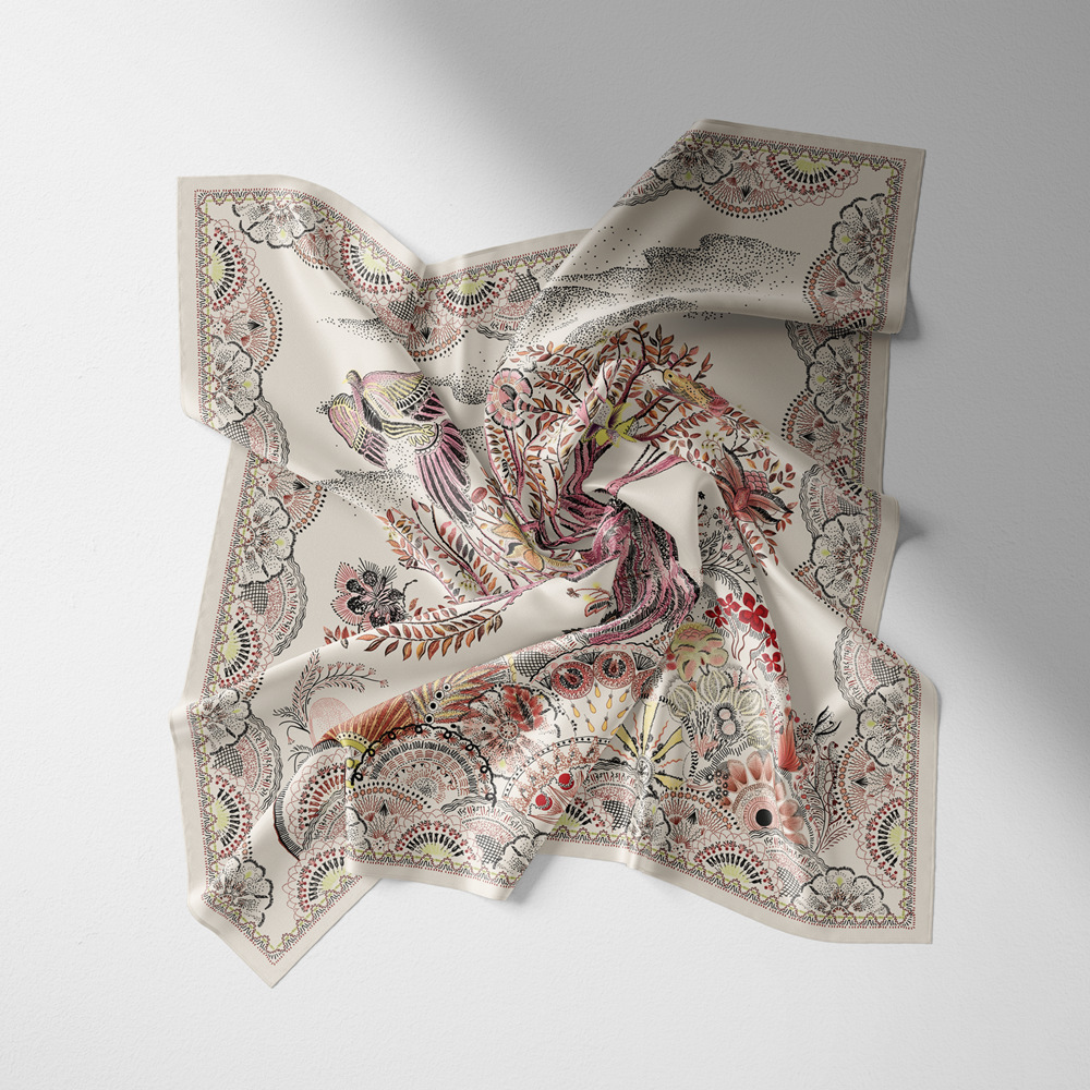 Picture of New 53cm Fashion Small Square Scarf Taiwan Version Printed Twill Satin Machine Fine Rolled Edge Women's Scarf Headscarf Wholesale