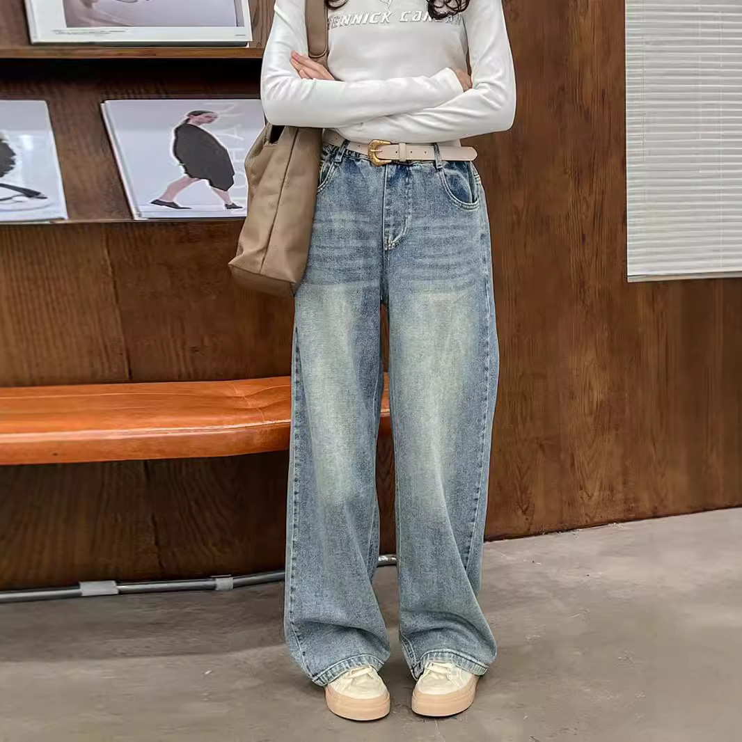 Picture of Girls' Wide Leg Pants Spring and Autumn 2024 New Autumn Children's Straight Casual Pants Big Children's Trendy Drawdown Jeans