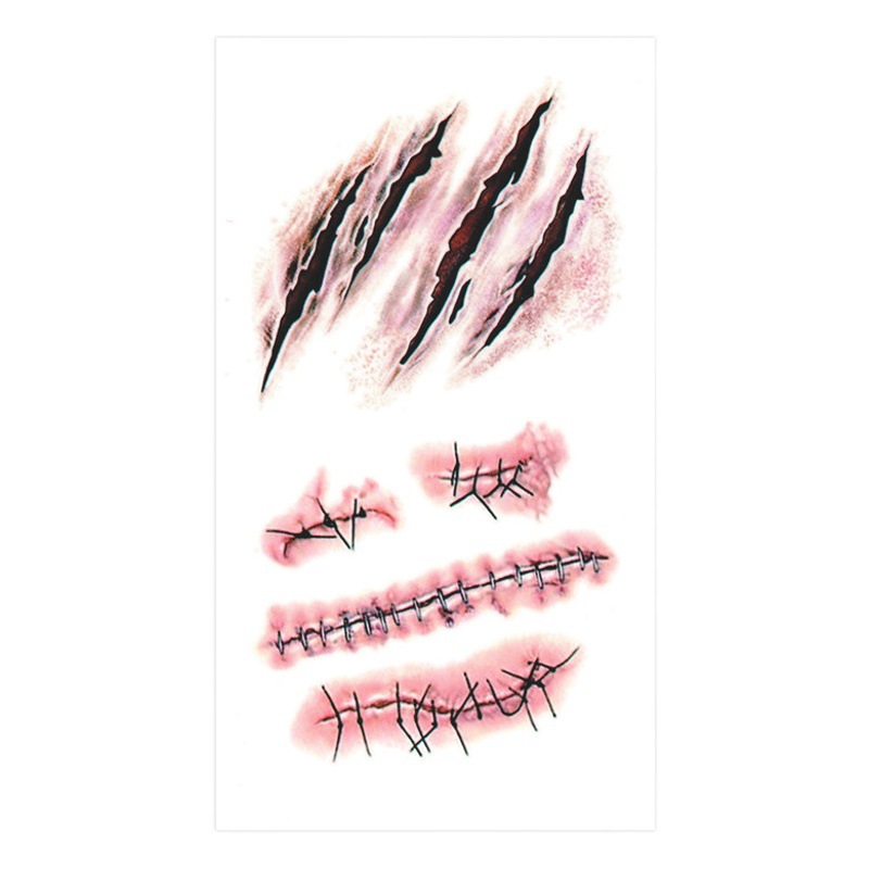 New Halloween tattoo stickers scar stickers horror tattoo stickers cross-border bat spider funny scar face stickers