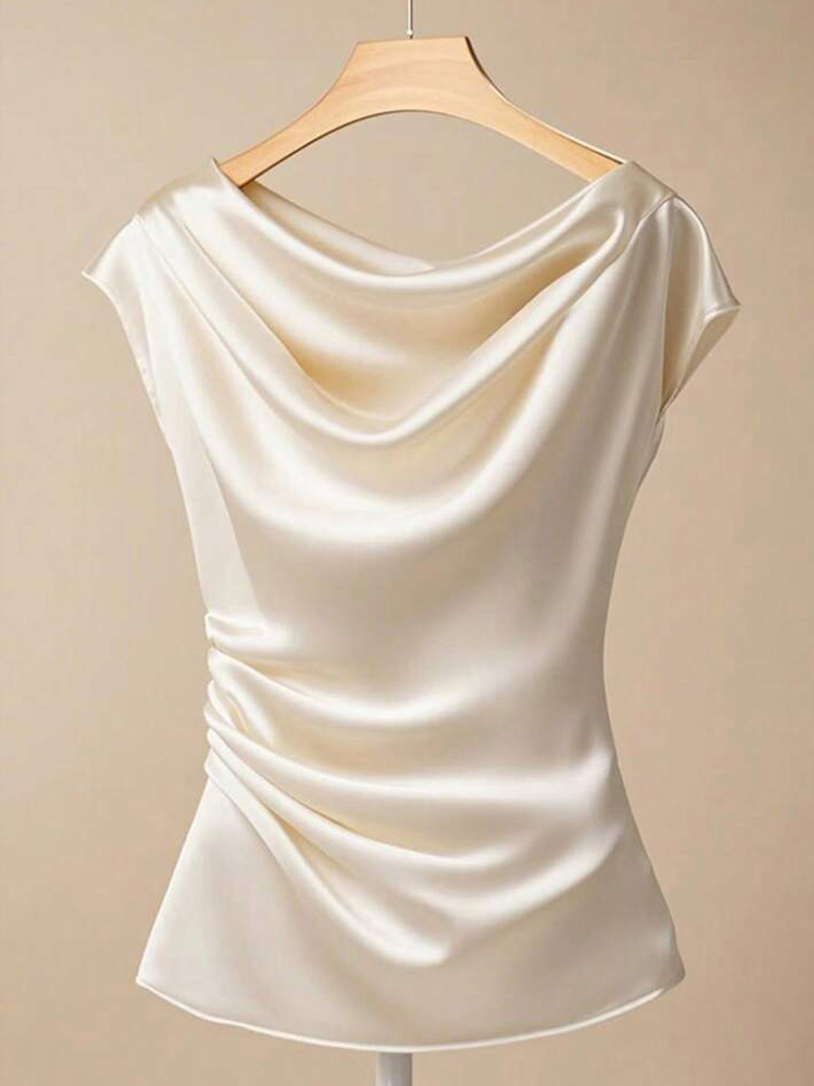 Cross-Border European and American Style Light and Mature Style Satin Shirt 2025 Summer Amazon French High-End Slim Shirt for Women