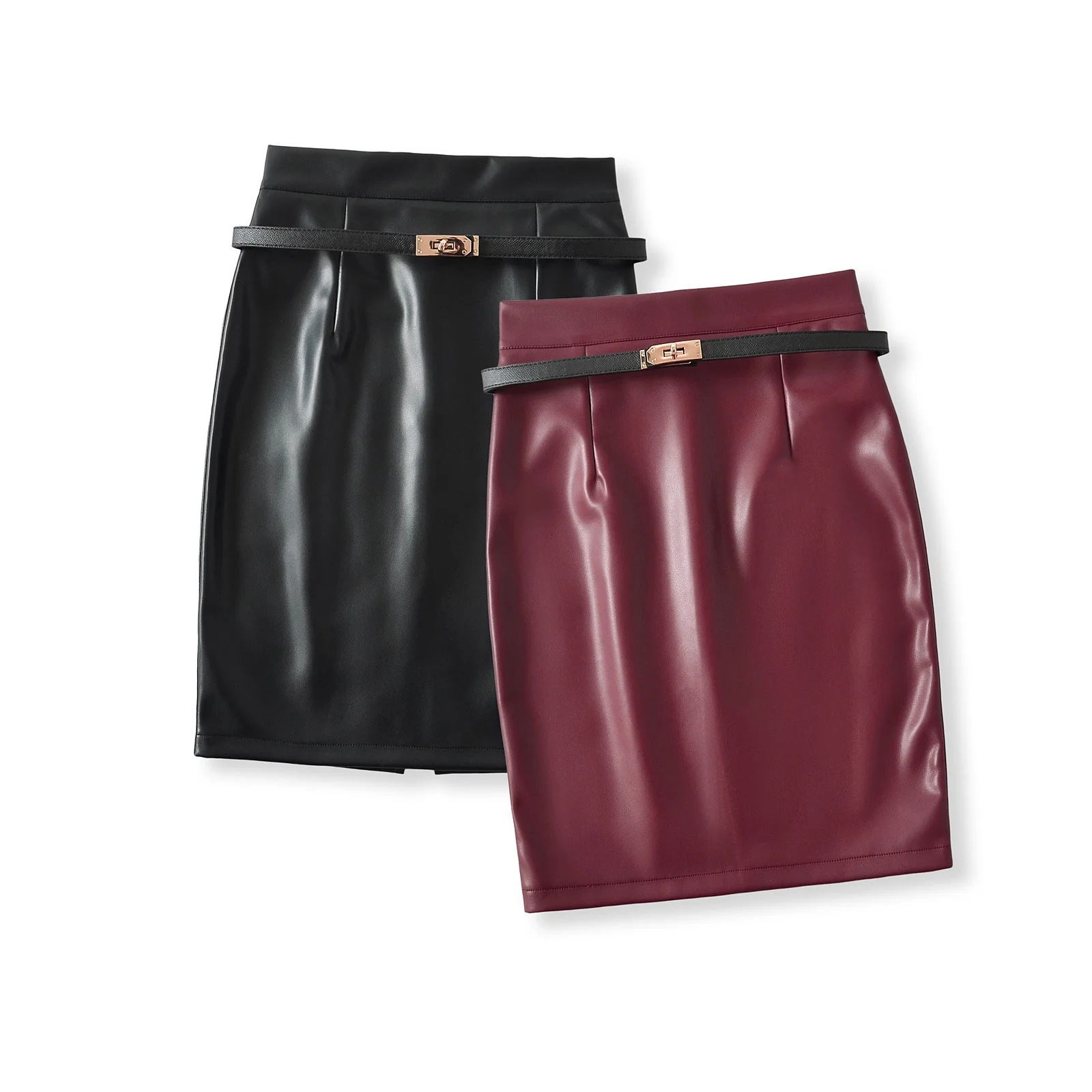 Picture of 2024 autumn and winter hot girl temperament long hip skirt women's high waist slim leather skirt with belt wholesale