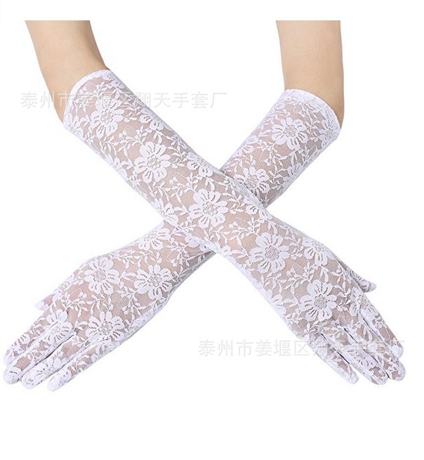 Picture of Wholesale Fashionable Lace Kidsren's Extended Gloves Extra Long Women's Lace Gloves Driving Sun Protection 40cm