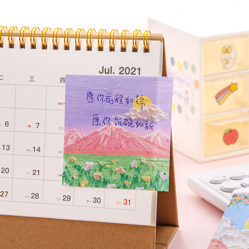 Picture of Korean version of ins landscape oil painting Three-dimensional Post-it notes high color value hand note paper sticky Japanese notepad