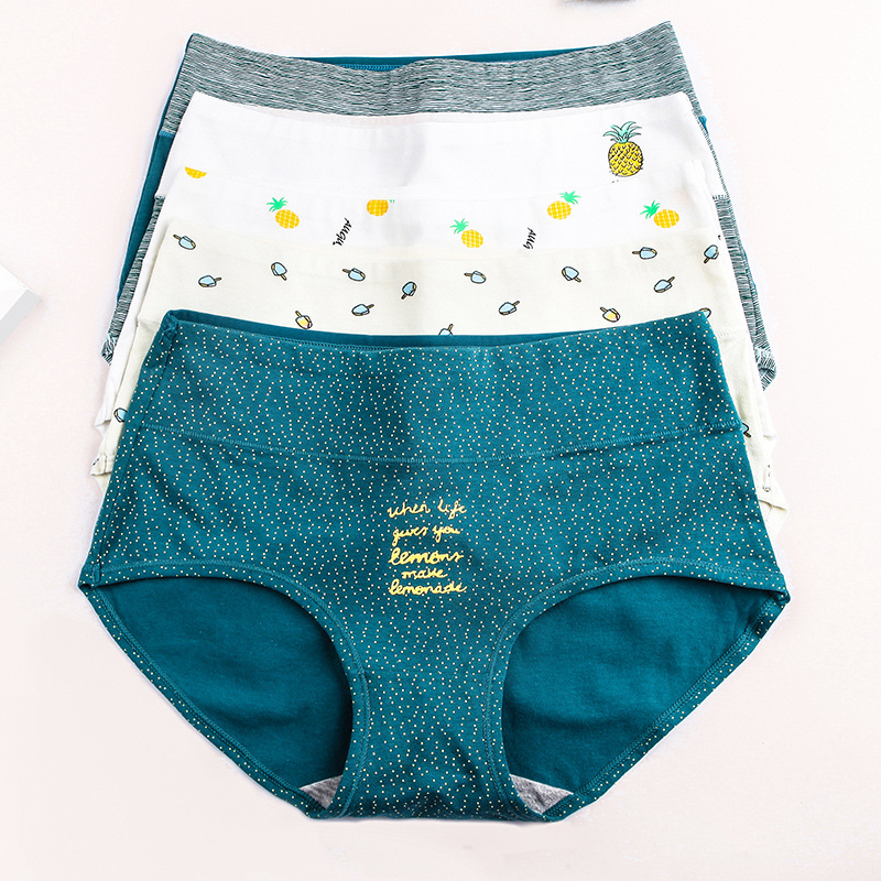 High-Waist Pure Cotton Seamless Underwear for Women, Tummy Control, Women's Printed Briefs, Pineapple Girl's Fashionable Pure Cotton Crotch