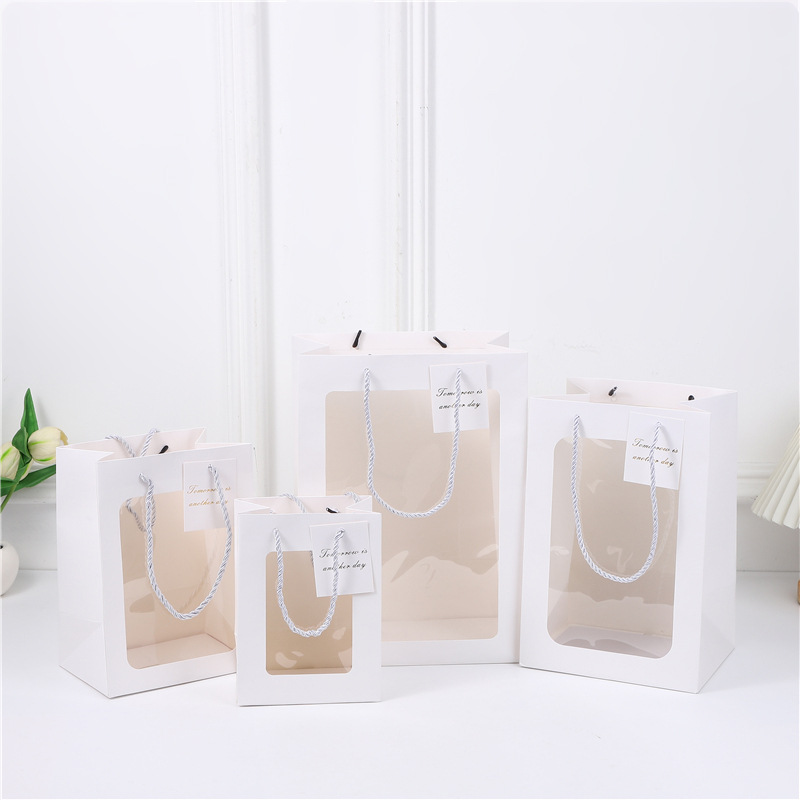 Transparent Window Gift Bag, Chinese Valentine's Day Flower Gift Packaging Bag, Doll Companion Gift Bag, Exhibition Handbag