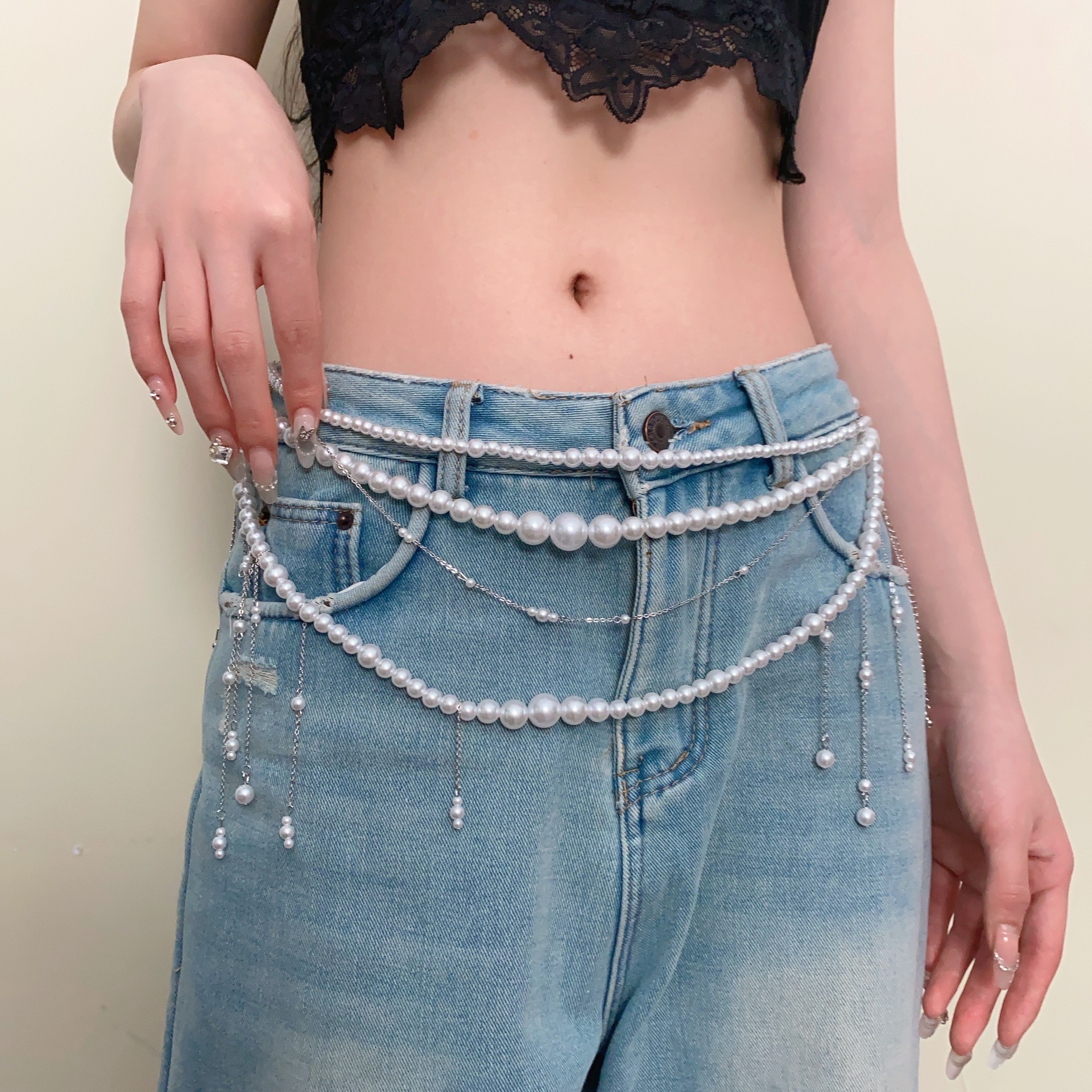 Super Fairy and Sweet Multi-Layered Pearl Tassel Stacked Waist Chain, Fashionable and Exquisite Niche High-End Elegant with Waist Accessories