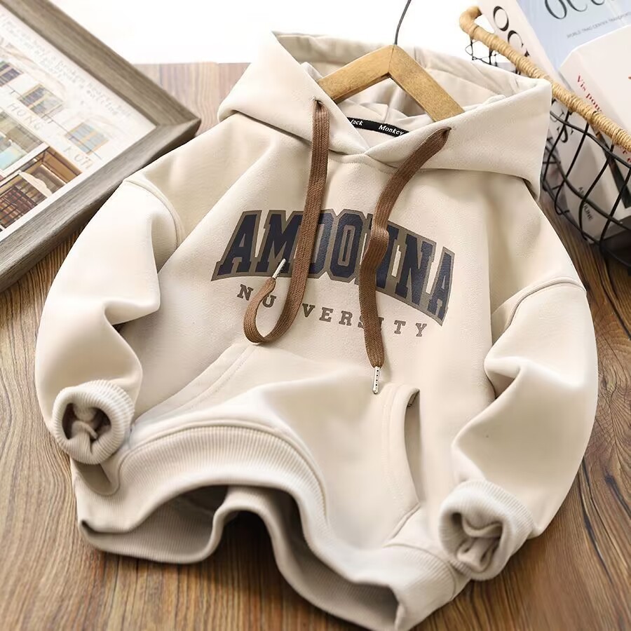 Picture of Boys' fleece-lined sweater autumn and winter children's hooded pullover sports top 2024 Winter thickened bottoming shirt fashion