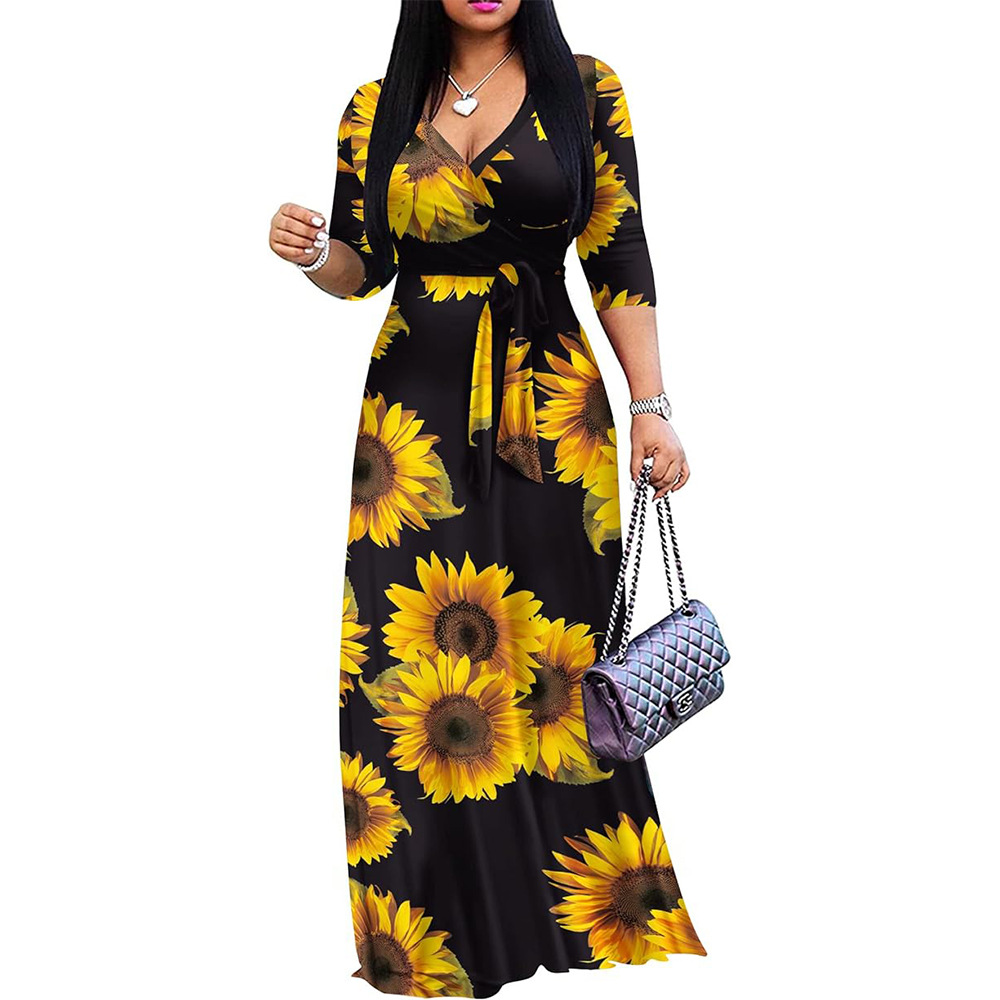 Picture of European and American Cross-border 2025 AliExpress New Summer Amazon plus size Women's Printed chubby girl Half Sleeve Dress