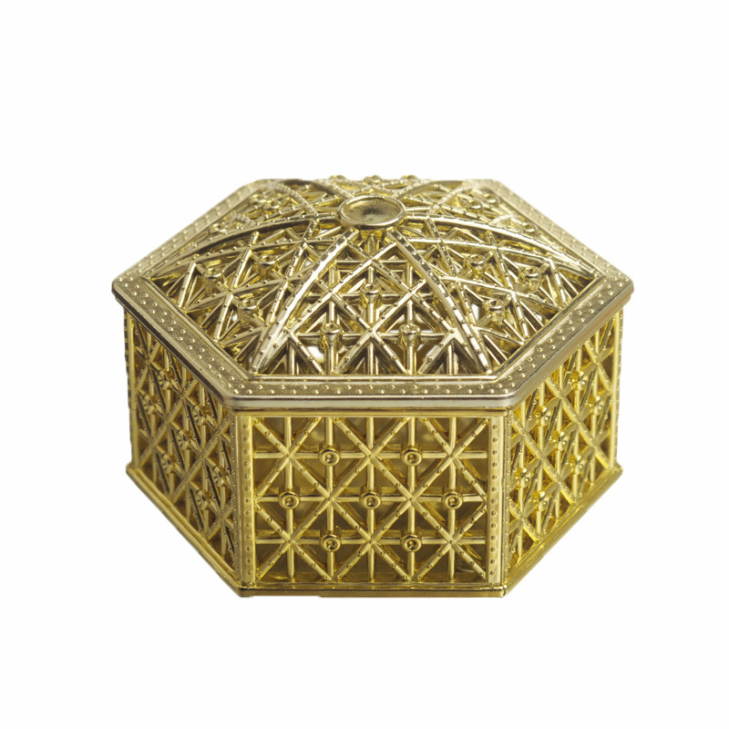 Picture of Western style hollow hexagonal personalized wedding candy box gold-plated box creative candy box wedding supplies wholesale