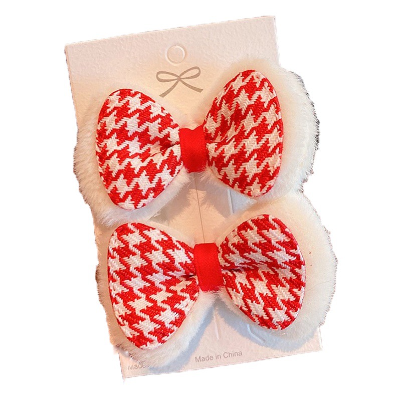Girl's New Year cartoon bow plush sweet hair rope hair ring cute ball head rubber band hair rope hair accessories headdress