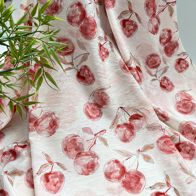 Cherries: National style new Chinese brocade cotton fabric, digital printed fabric, cheongsam dress, top, Hanfu fabric