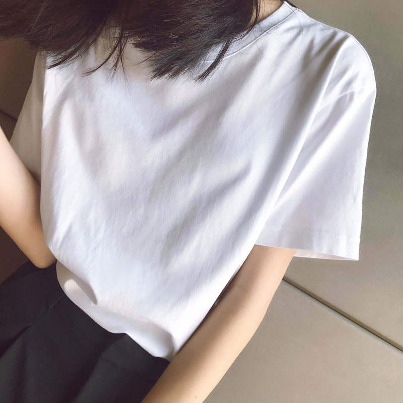 Picture of Summer new white T-shirt short-sleeved women's Korean-style student loose all-match solid color versatile simple T-shirt top clothes