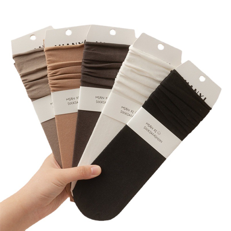Socks Women's Pile Socks Spring & Fall Combed Cotton Mid-Calf Socks Japanese and Korean Jk Sweat-Absorbent and Deodorant Socks Versatile Pure Color Stockings