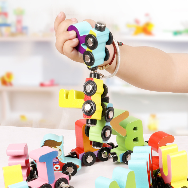 Picture of Children's educational toys building blocks magnetic digital small train letters wooden magnetic assembled 1-3 years old toy car