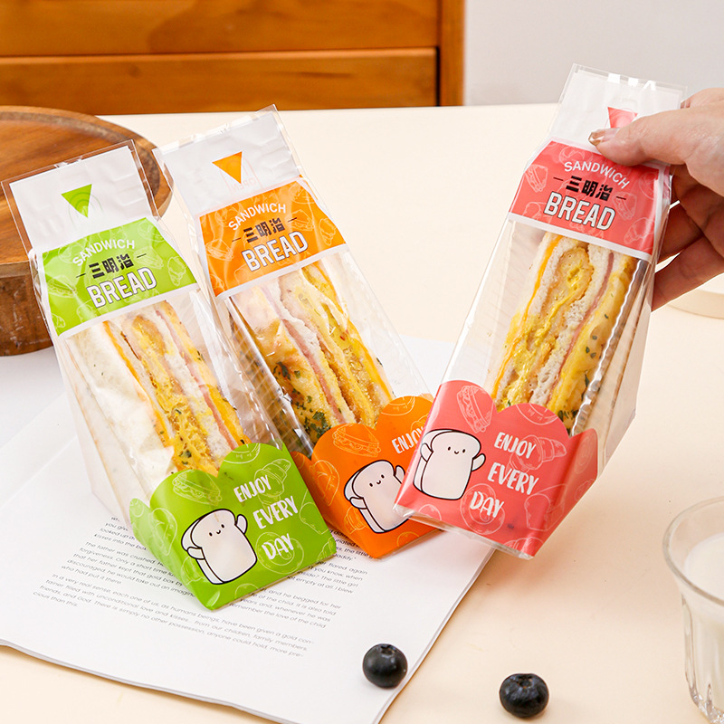 Easy Tear Sandwich Packaging Bag Sandwich Bag Transparent Baking Triangle Cake Bread Disposable Packaging Bag