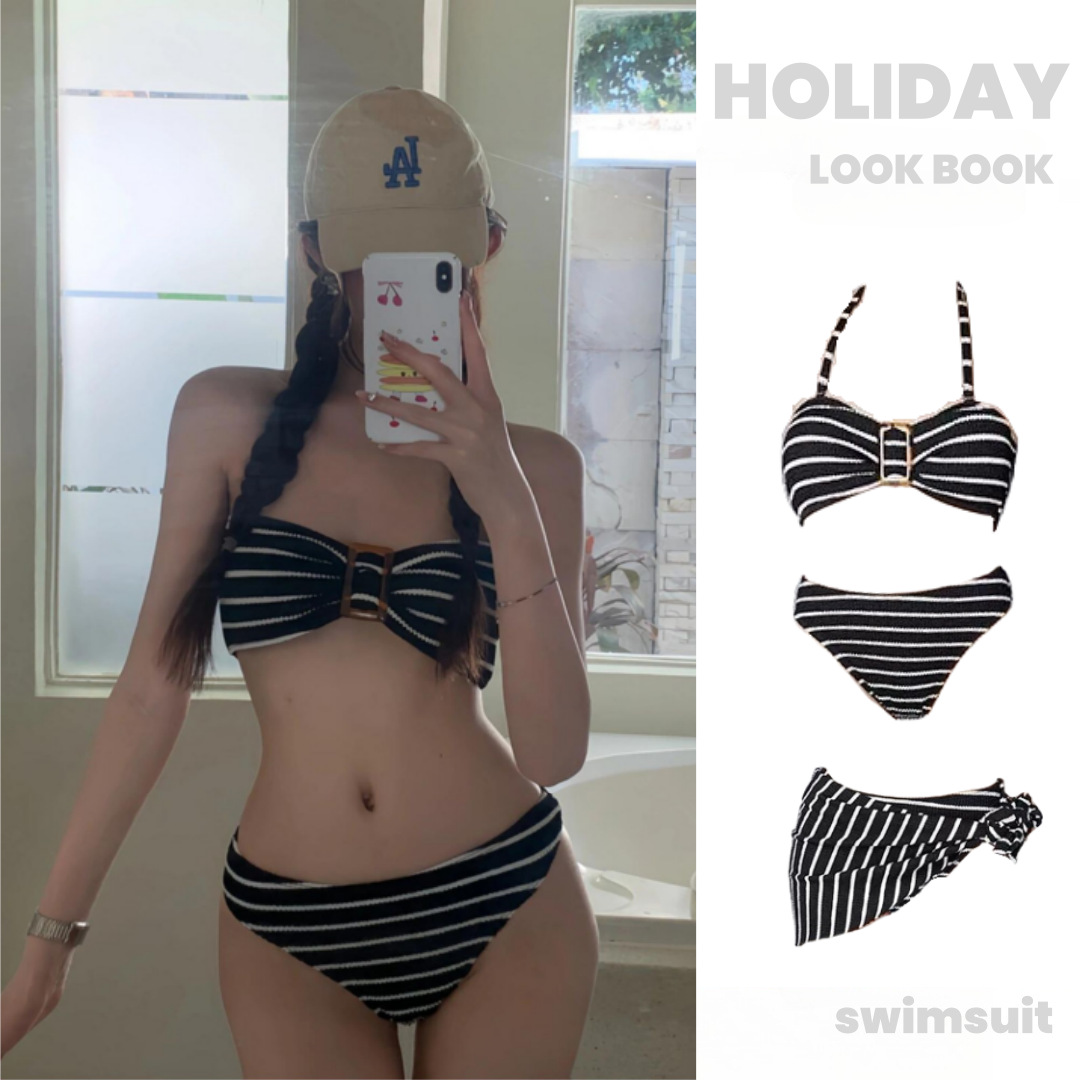 Swimsuit Women's 2025 New Sexy Striped Internet Popular Bikini Small Chest Push-up Split Triangle Hot Spring Swimsuit