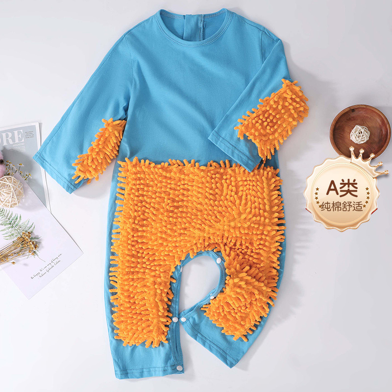 Picture of Summer thin short-sleeved conjoined baby mop man climbing suit baby jumpsuit climbing suit cleaning floor anti-dirty even