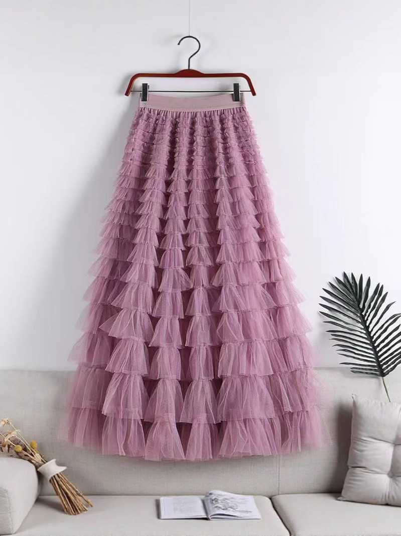 Fairy-Style Heavy Mesh Cake Skirt, Women's Spring and Summer Long Ankle-Length Design, Niche Slimming Large Hem Long Skirt