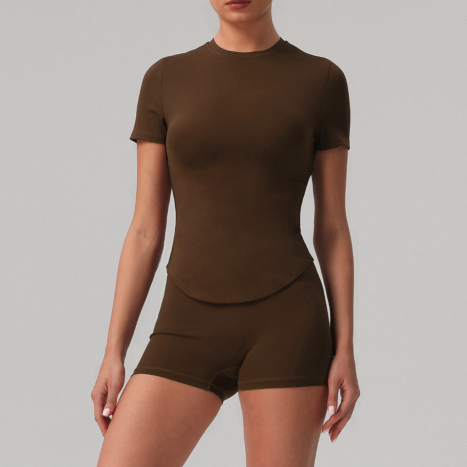 Picture of European and American Solid Color Tight Naked Yoga suit High Elastic Breathable Fitness Clothes Outdoor Body Shaping Running Sports suit Women