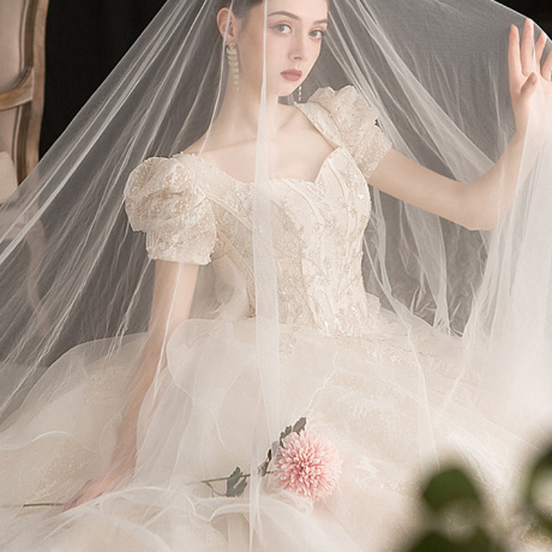 Picture of Freight 21 Wedding Dress European and American Craft Long Sleeve Middle Pearl Button-down Long Trailing Palace Photo Studio Wedding Performance