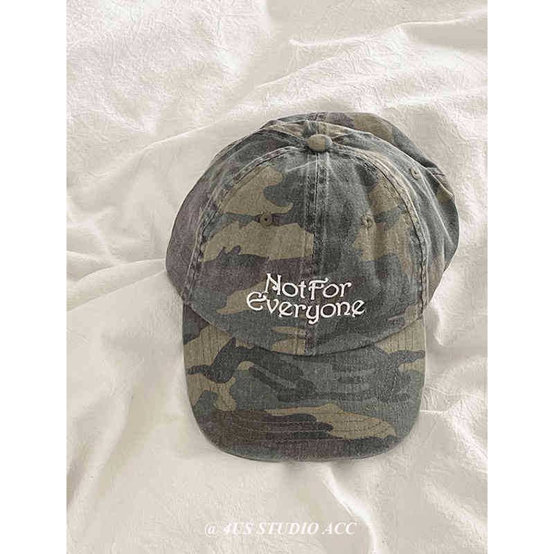 Picture of Hot Girl Street Vintage Camouflage Antique Washed Letter Embroidered Baseball Cap Women's Soft Top Show Face Small Cap Couple