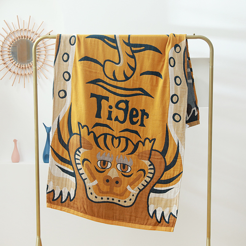 Picture of Wholesale Colored Cotton Four-Layer Gauze Bath Towel Absorbent Adult Couple Household Bath Towel Four Seasons Cartoon Cotton Bath Towel