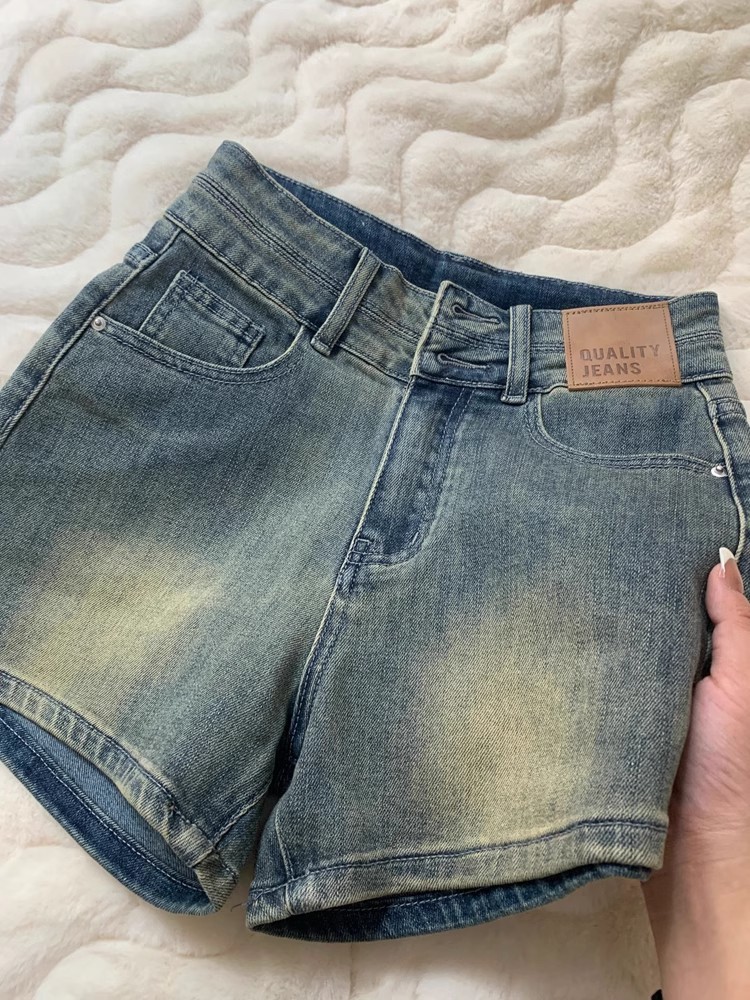 American Retro High Waist Denim Shorts Women's Summer 2024 New Hot Pants for Spice Girls Small Slimming Wide Leg A- shaped Hot Pants